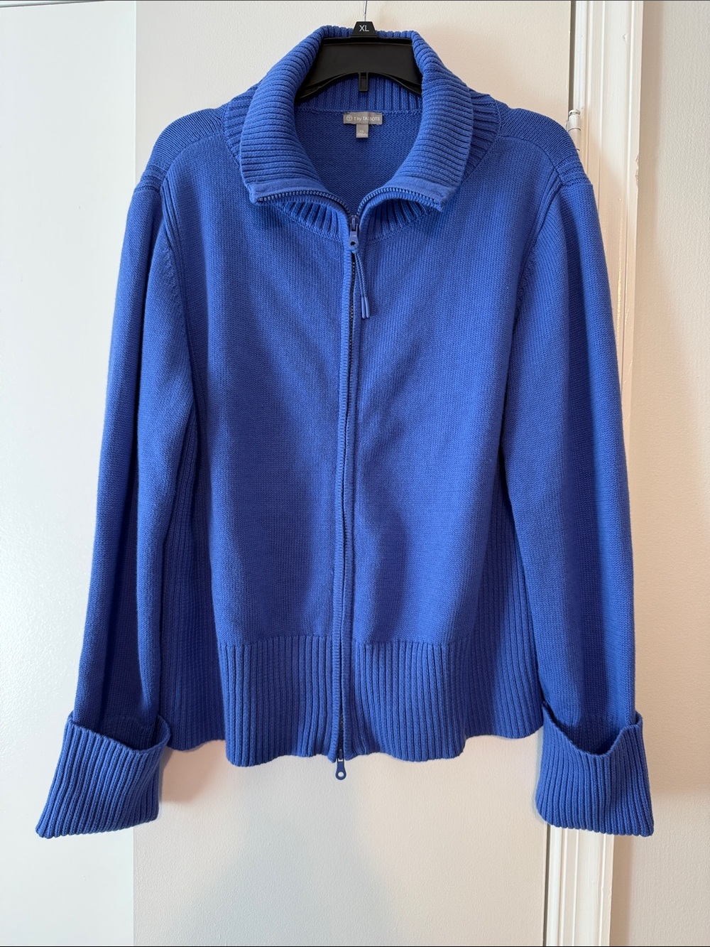 T by Talbots Royal Blue Full-Zip Ribbed Collar Sweater Jacket XL Like New